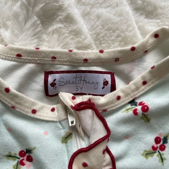 Sweet Honey Dreamer PJs - Ruffled Blue Holly Christmas Pajamas - Picture 4 of 6